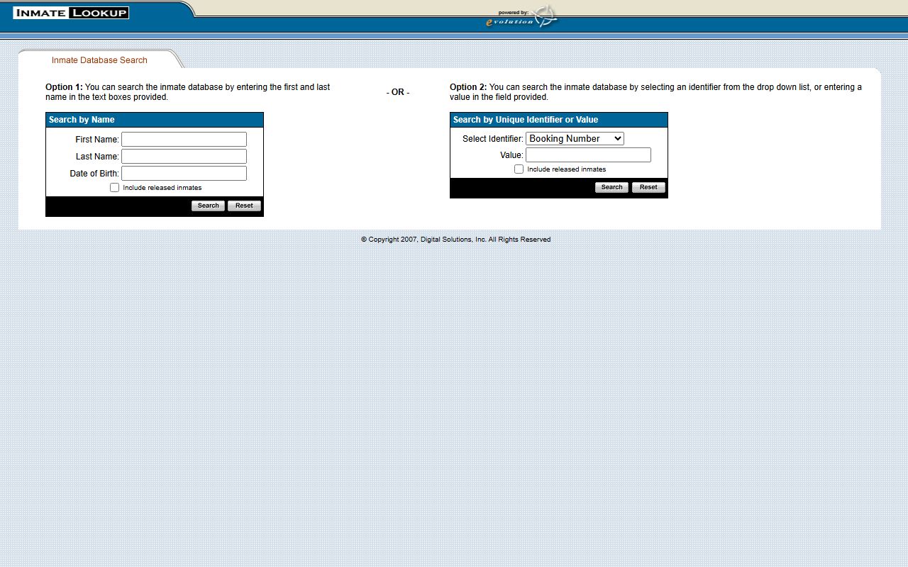 Floyd County inmate records search fields in the NRVRJ inmate lookup