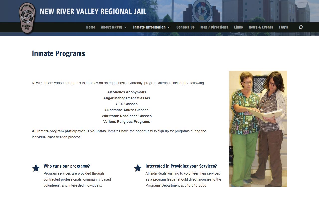 New River Valley Regional Jail programs page for Floyd County inmates